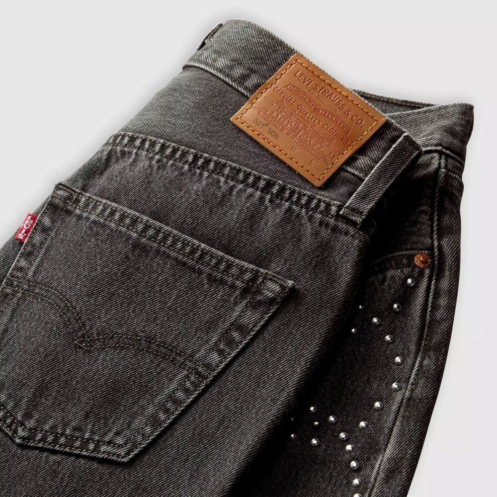 NWT $128 Levi's Premium 501 '90s Black Denim Studded Western Jeans Women 29x30 - Picture 4 of 16